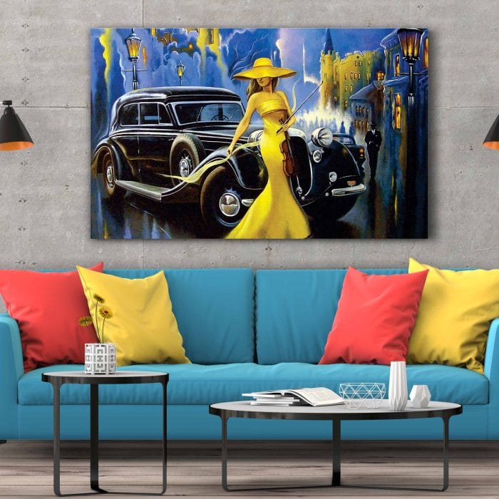 Tablou Canvas Car and Girl Old City