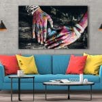 Tablou Canvas Colorful Hands on Tree Surface