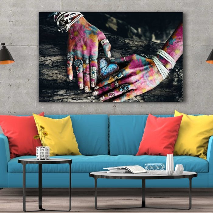 Tablou Canvas Colorful Hands on Tree Surface