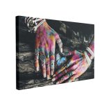 Tablou Canvas Colorful Hands on Tree Surface