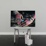 Tablou Canvas Colorful Hands on Tree Surface