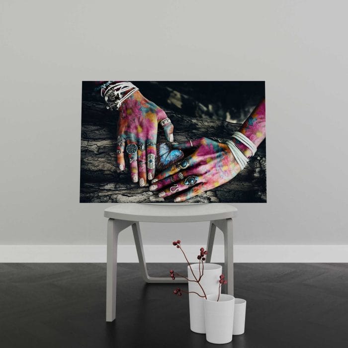 Tablou Canvas Colorful Hands on Tree Surface