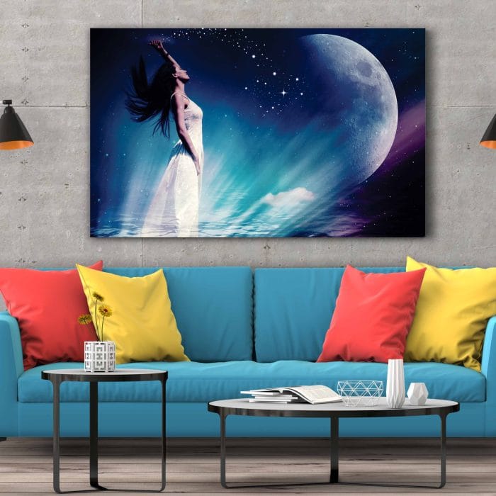 Tablou Canvas Femeie, Stele, Lună