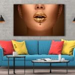 Tablou Canvas Liquid Metal Dripping From Gold Lips