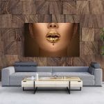 Tablou Canvas Liquid Metal Dripping From Gold Lips