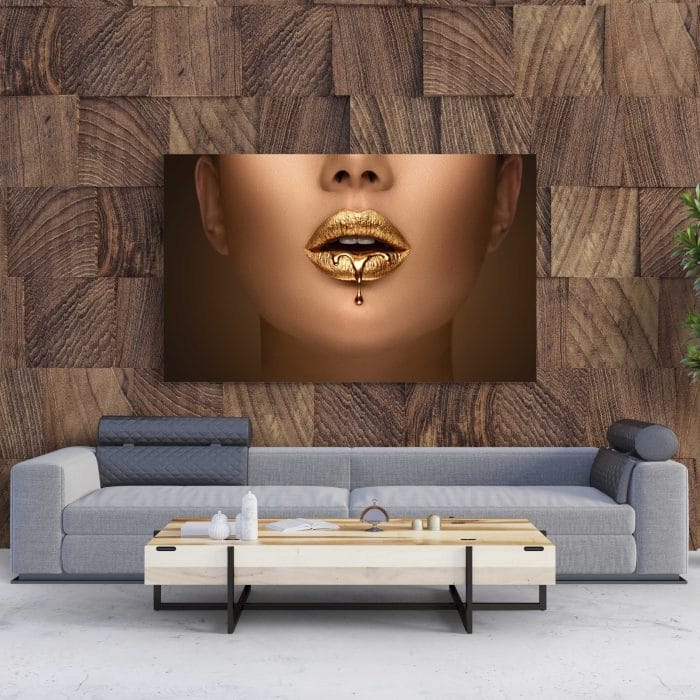 Tablou Canvas Liquid Metal Dripping From Gold Lips