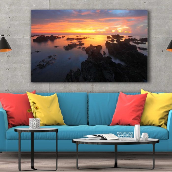 Tablou Canvas Rocks in Ocean on Sunset