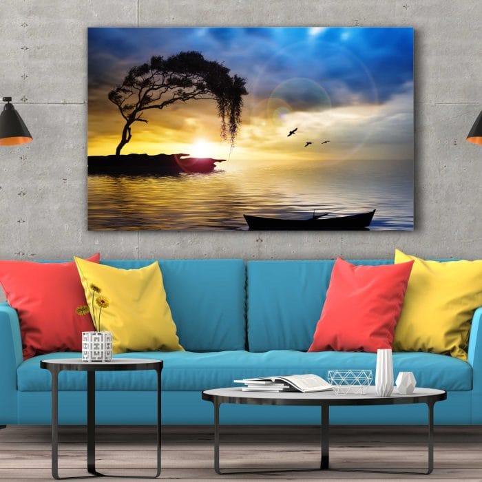 Tablou Canvas Tree, Boat and Sea Painting