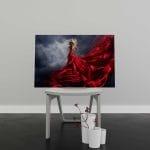 Tablou Canvas Woman in Red Dress Dance over Storm Sky