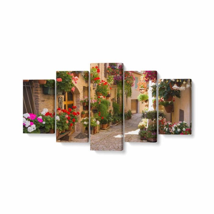 Tablou MultiCanvas Alee Medievală cu Flori în Spello